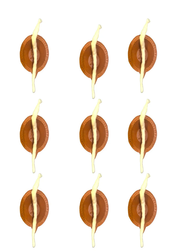 Satiya Mitti Diya for Diwali, Satiya Diya with Lambi Batti (9 Pieces Diya with Batti)