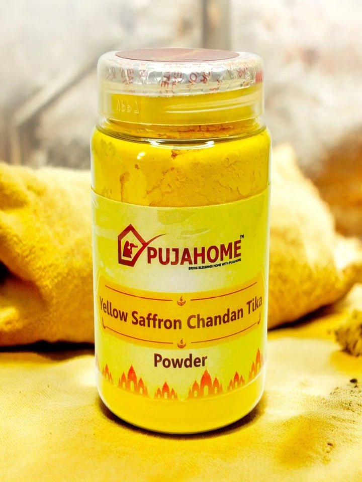 Premium Yellow Saffron Chandan Tika Powder 100 Gram Box