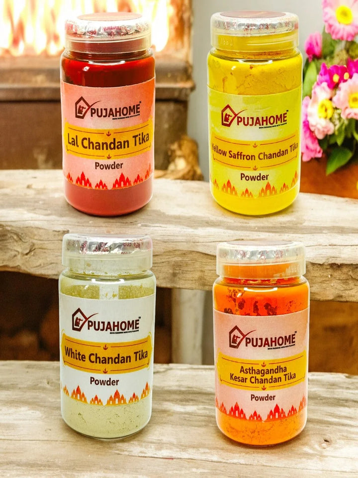 Premium Chandan Tika Powder Combo | Pack Of 4 X 100Gram | Red, White, Yellow and Kesar