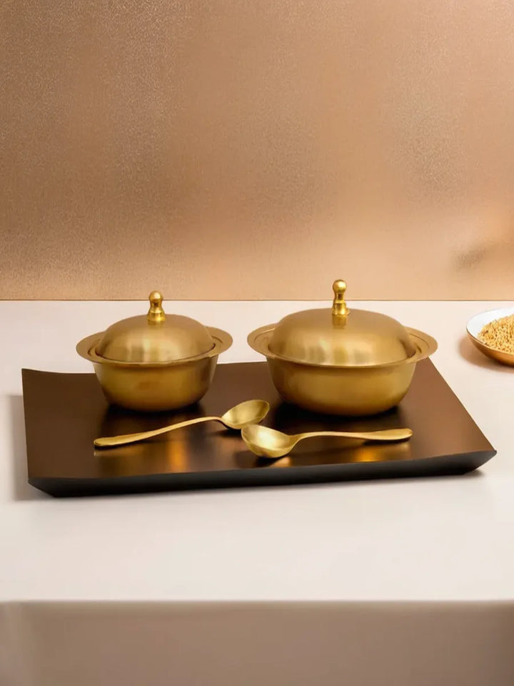 Kansa Serving Chinese Bowls Set of 2 | Traditional Bronze Design