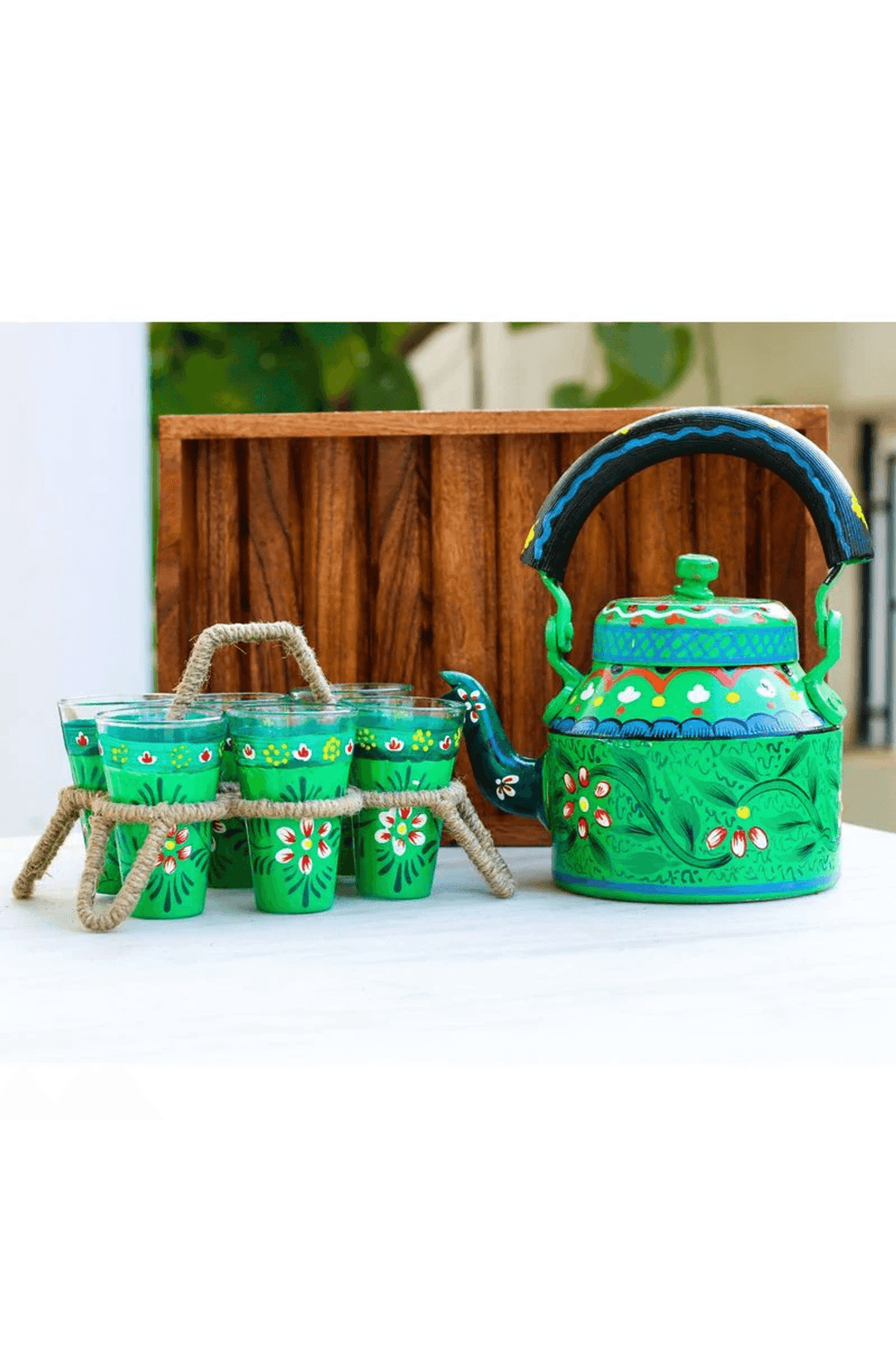 Vibrant Rajasthani Tea Kettle | Aluminum Hand-Painted Masterpiece