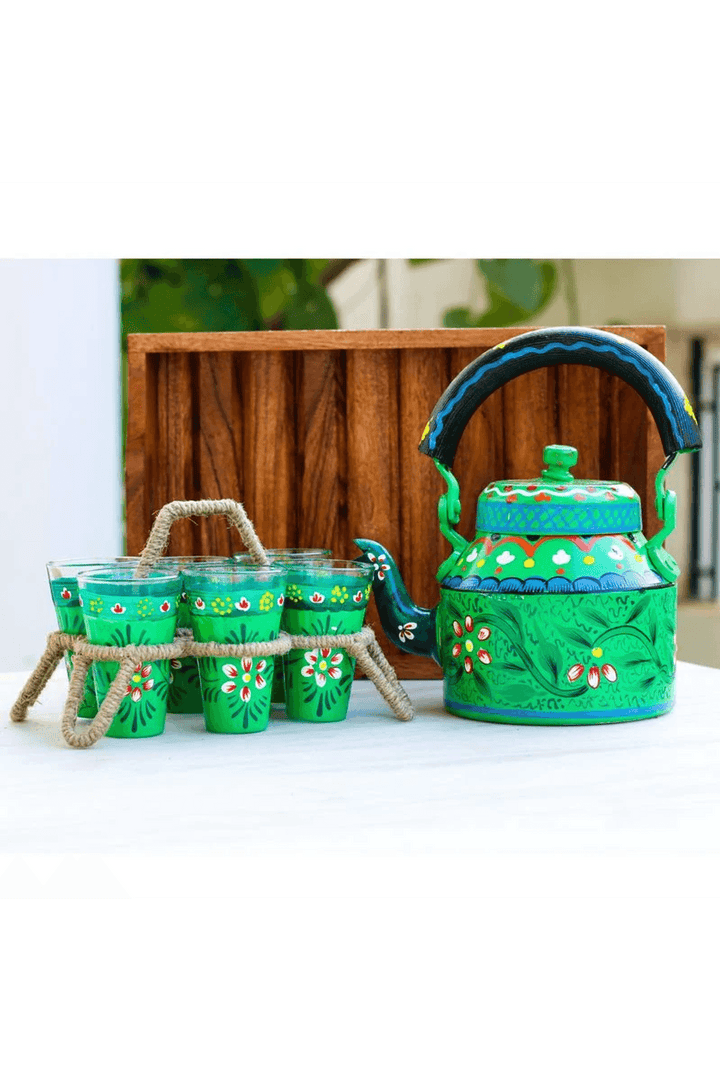 Vibrant Rajasthani Tea Kettle | Aluminum Hand-Painted Masterpiece