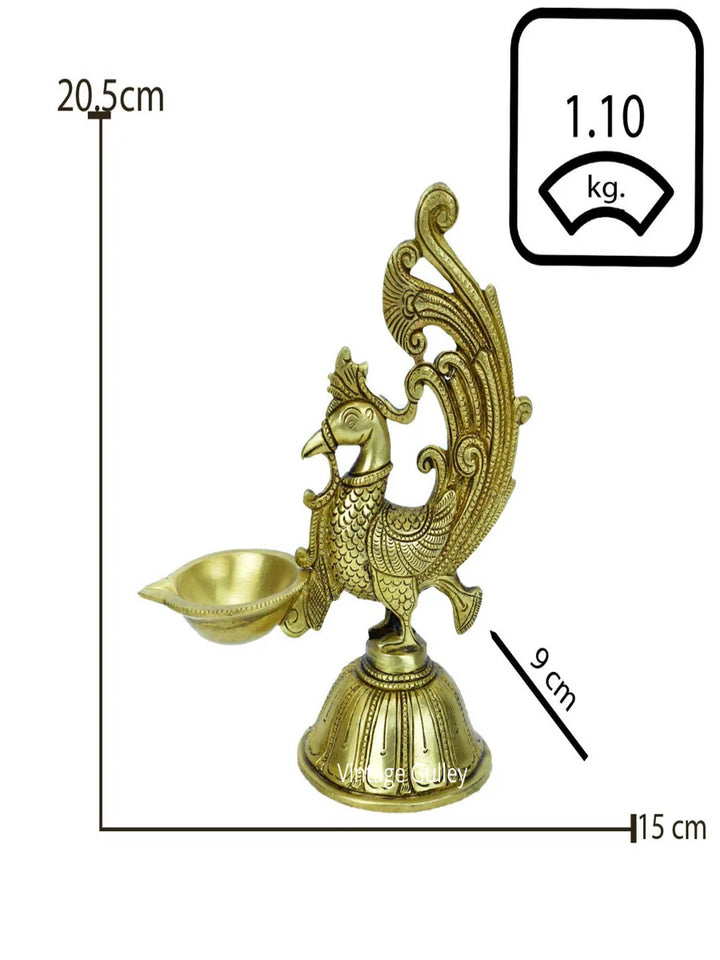 Brass Peacock Diya | Handcrafted Oil Lamp for Home and Pooja Ceremonies