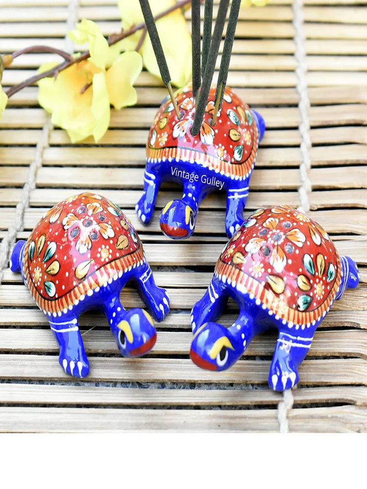 Metal Tortoise Agarbatti Stand | Handcrafted Religious Home Décor Set of 3