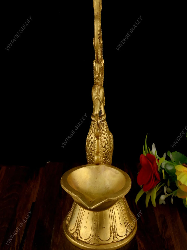 Brass Peacock Diya | Handcrafted Oil Lamp for Home and Pooja Ceremonies