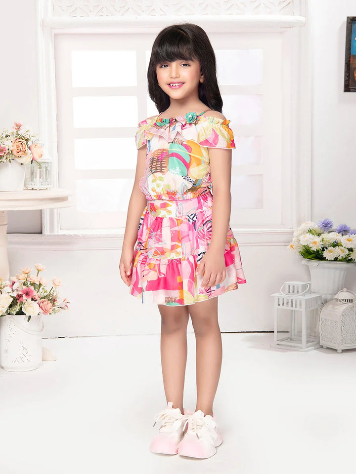 Chic Pink Skirt Set for Girls | Printed Skirt and Top Combo