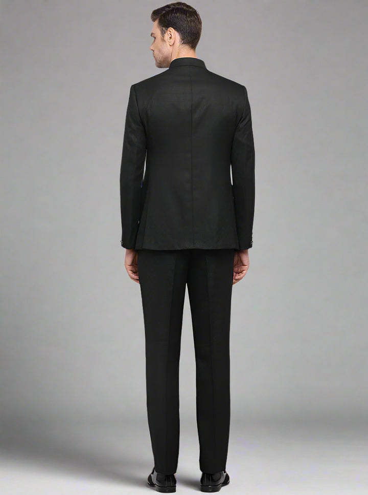 Black Terry Rayon Jodhpuri Suit for men, perfect for Indian weddings.