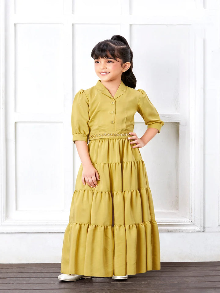 Girls Rayon Mustard Skirt Set | Traditional Ethnic Style for Kids