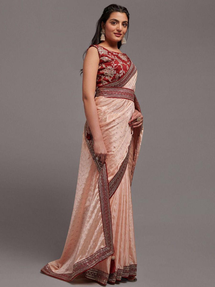 Gorgeous Peach Chinon Reception | Wear Saree With Embroidered Blouse Trendy