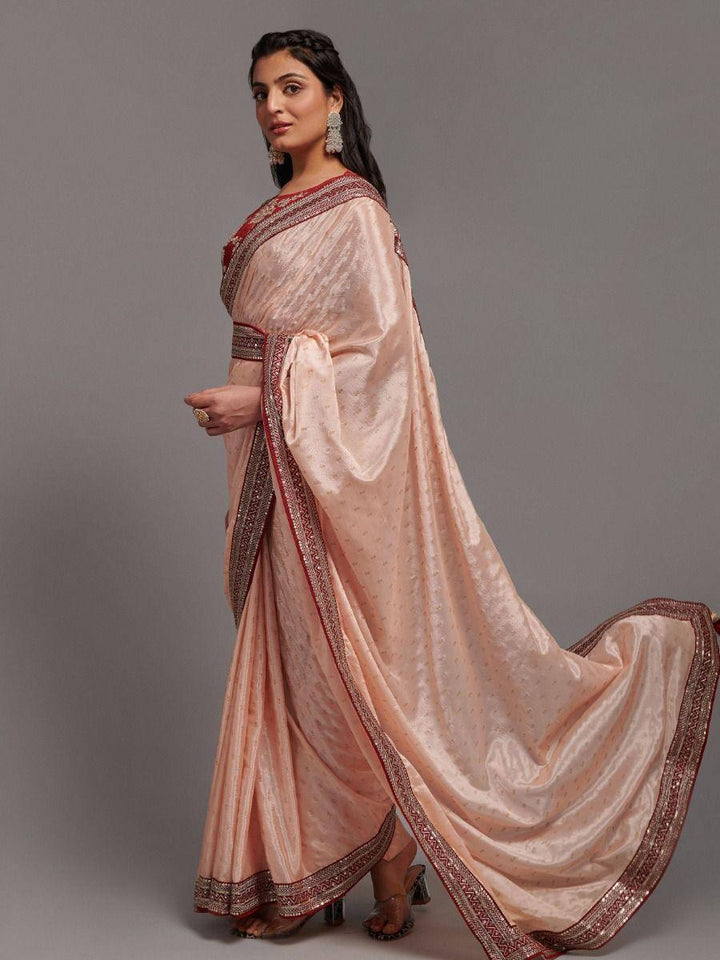 Gorgeous Peach Chinon Reception | Wear Saree With Embroidered Blouse Trendy