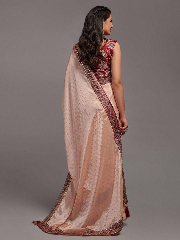 Gorgeous Peach Chinon Reception | Wear Saree With Embroidered Blouse Trendy