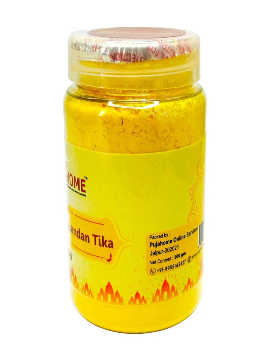 Premium Yellow Saffron Chandan Tika Powder 100 Gram Box