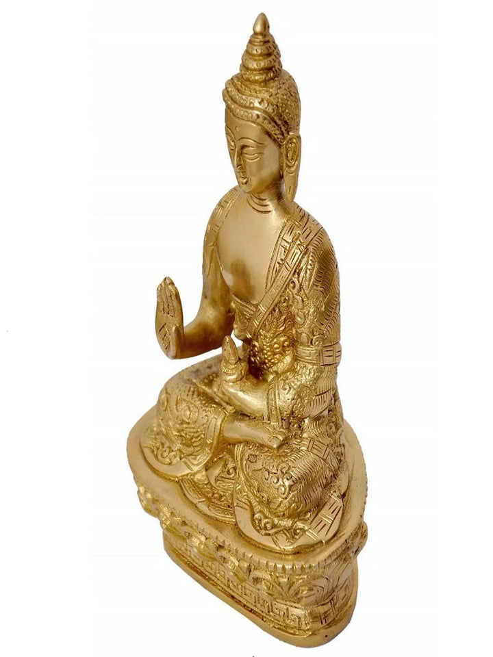 Brass Buddha Idol Statue with Sacred Kalash | Serene God Murtis Decor