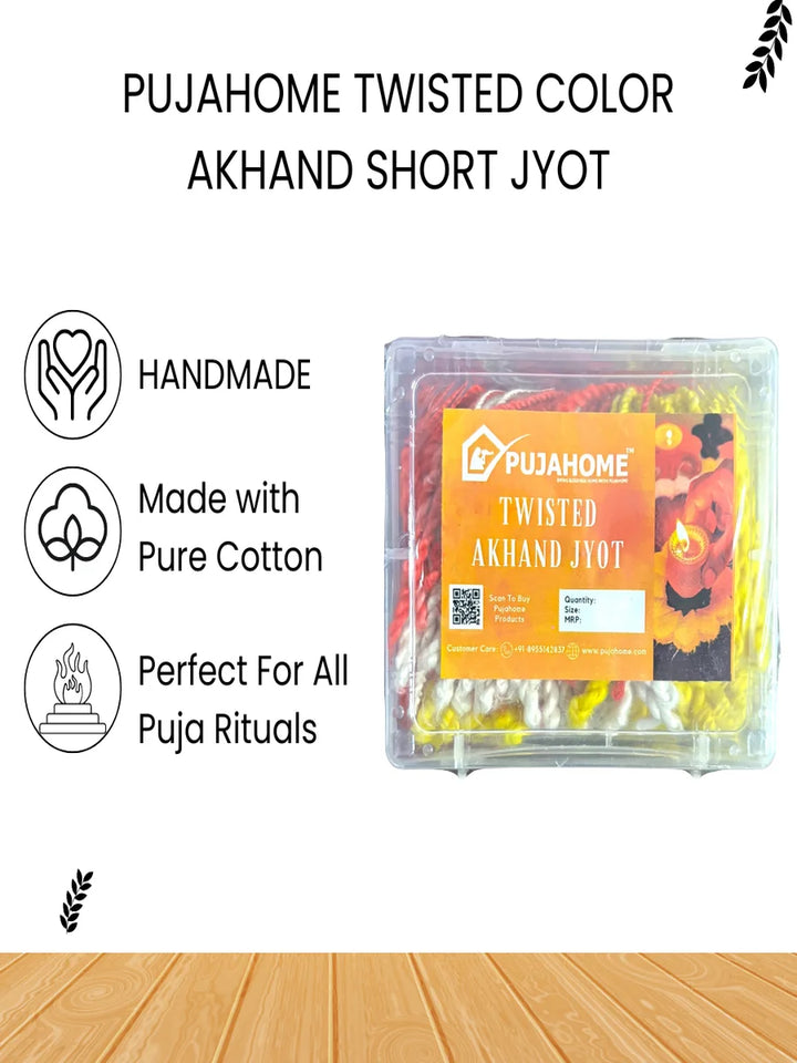Twisted Akhand Jyot Cotton Color Short Wick ( 300+ Pieces), Multi Colour