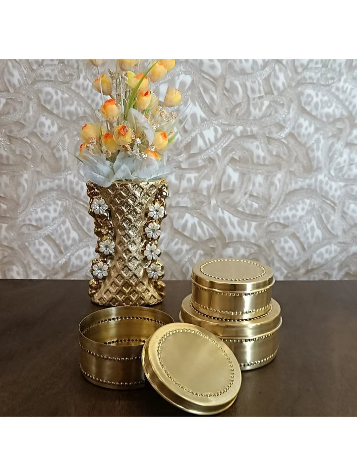 Prasadam - Brass Laddoo Serving Box Set | Matt Finish Box Collection