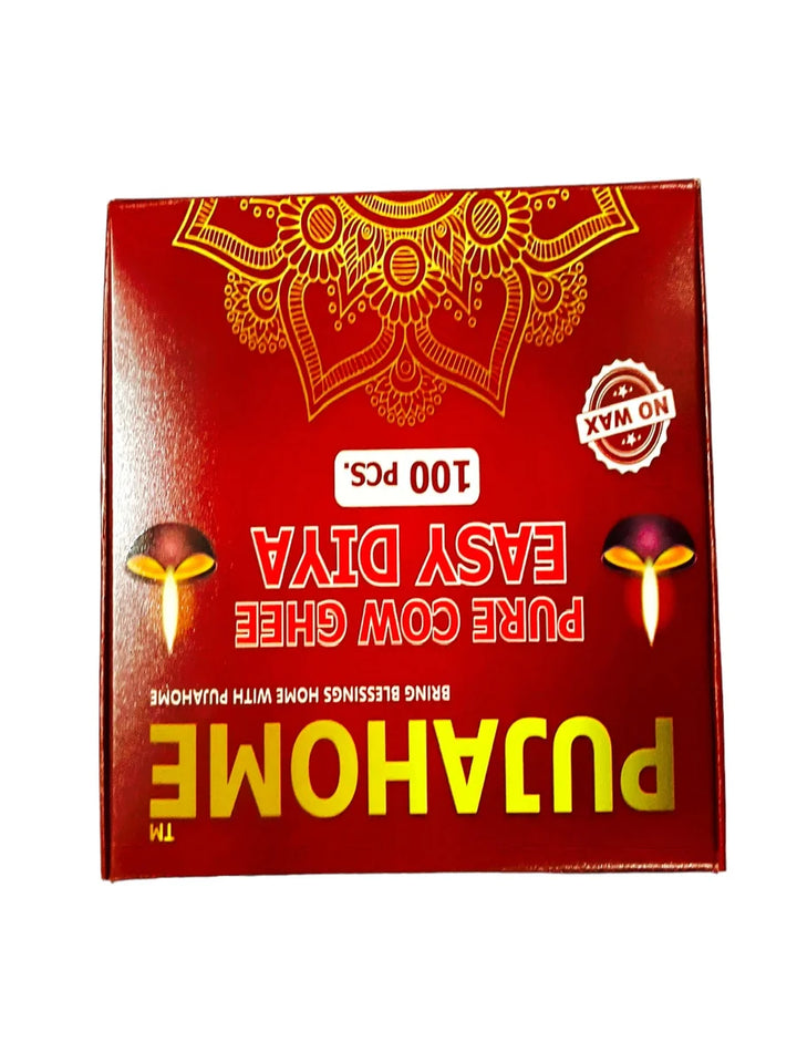 Pure Cow Ghee Diya Wicks (100 Pieces) 30min Burning Time, Wax Free