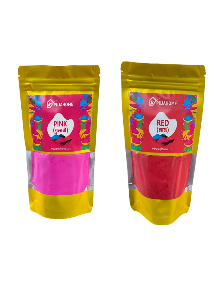 Holi Herbal Gulal Color for Kids & Adults. Natural Fragrance Soft Gulal with Non-Toxic Scent for Holi Parties and Puja. 100 Gram Each (Pack of 2 Colors - Red + Pink)