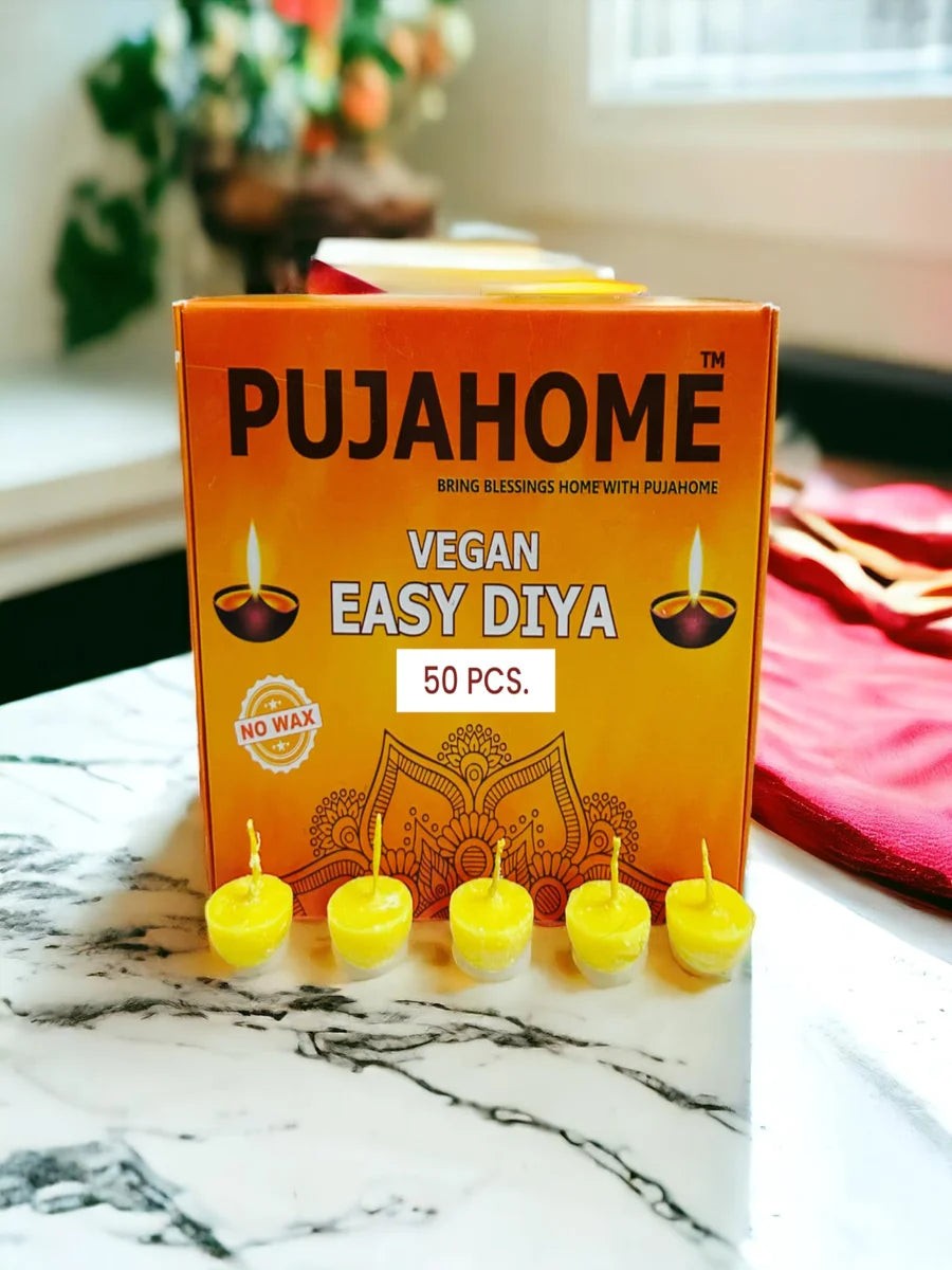 Vegan Diya Wicks (50 Pieces - Yellow) 30min Burning Time, Wax Free | Vegan Diya Batti for Puja