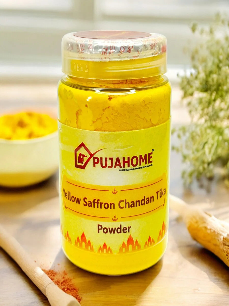 Premium Yellow Saffron Chandan Tika Powder 100 Gram Box