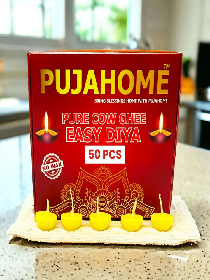 Pure Cow Ghee Diya Wicks (50 Pieces) 30min Burning Time, Wax Free
