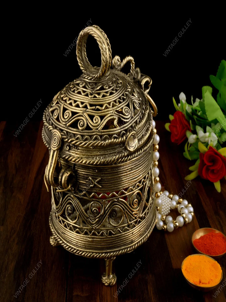 Handmade Brass Dhokra Box | Jewelry Storage & Decorative Showpiece