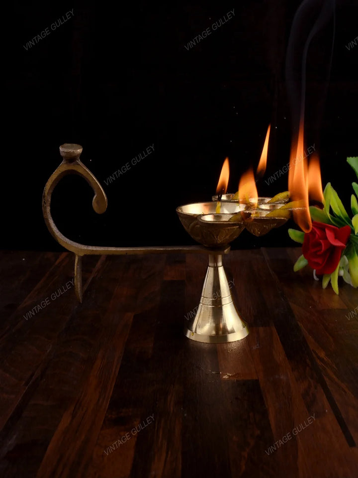 Brass Arti Diya 5 Face | Handcrafted Quality Brass Decorative Diya