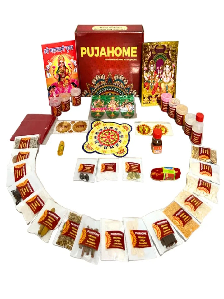 Diwali Puja Samagri Kit for Mahalakshmi Pujan (38+ Items) with Detailed Puja Vidhi
