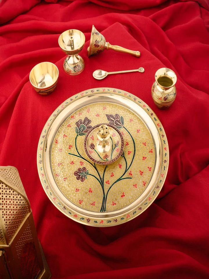 Brass Pooja Set 7 Pcs | Traditional Puja Thali for Rituals