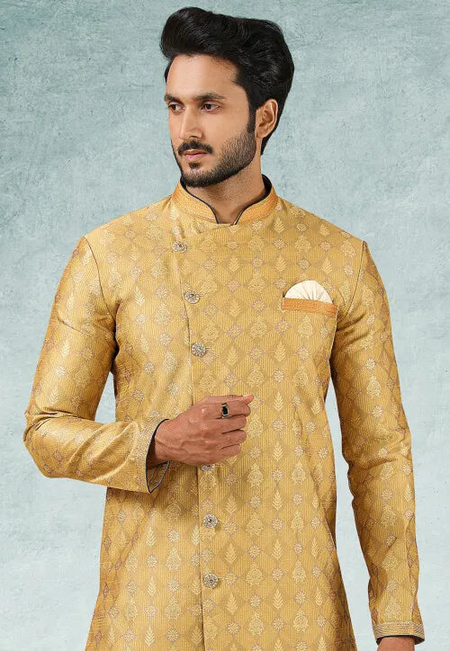 Stylish Gold Indowestern Suit | Stylish Attire for Grand Celebrations