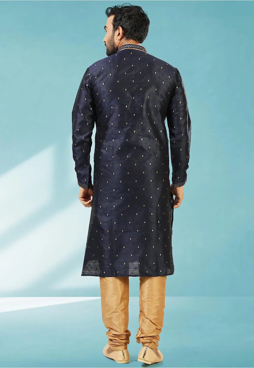 Luxurious Brocade Silk Navy Blue Kurta Pajama | A Must-Have for Festive Wardrobes