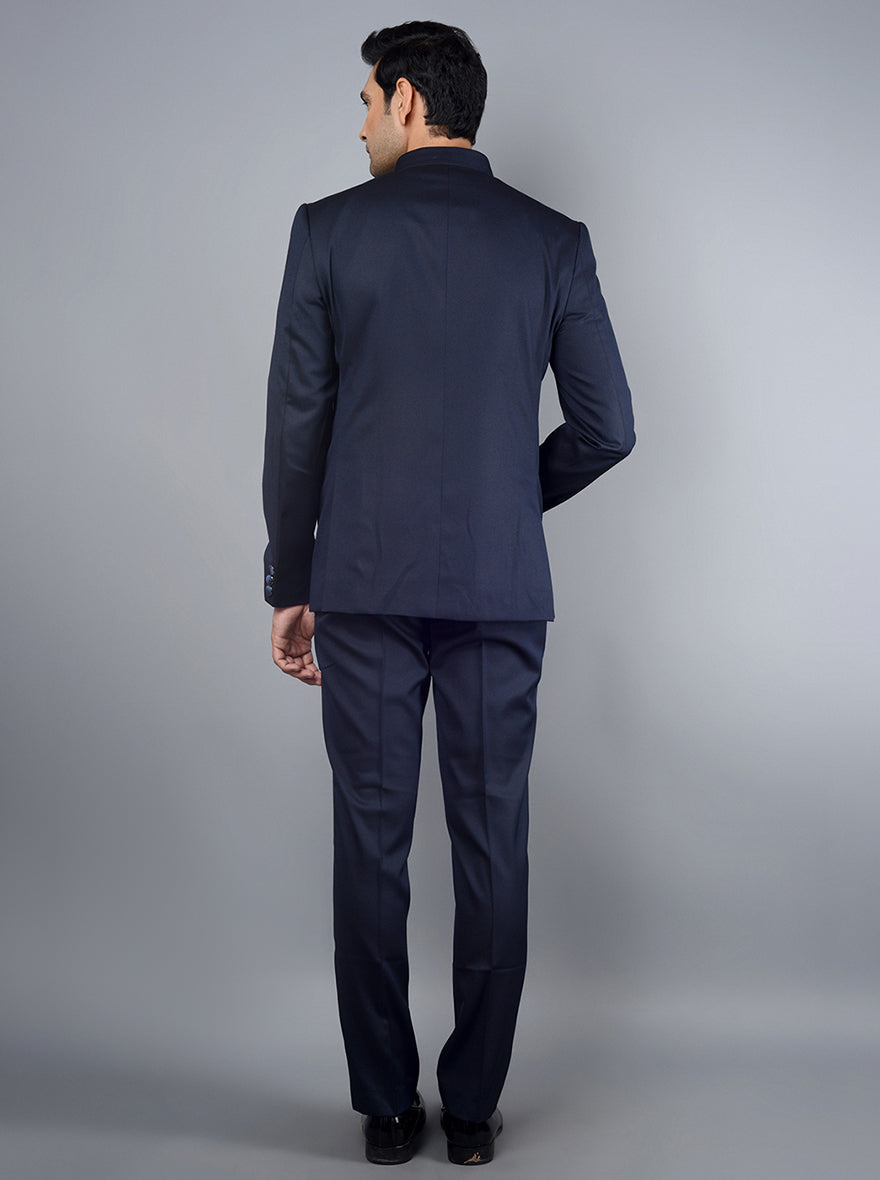 Stylish navy blue jodhpuri suit with regular fit for traditional occasions.