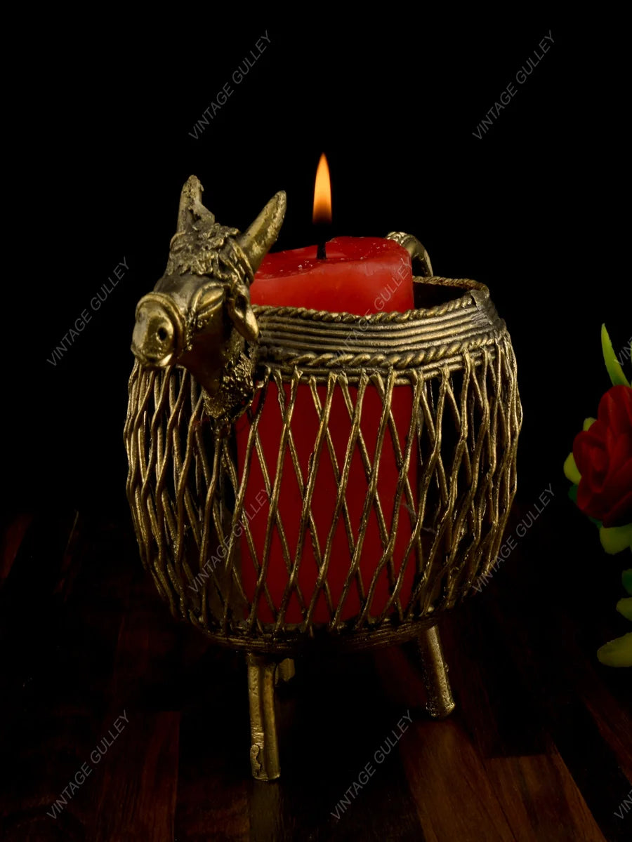 Handcrafted Brass Dhokra Art Penstand | Unique Desk Organizer for Home