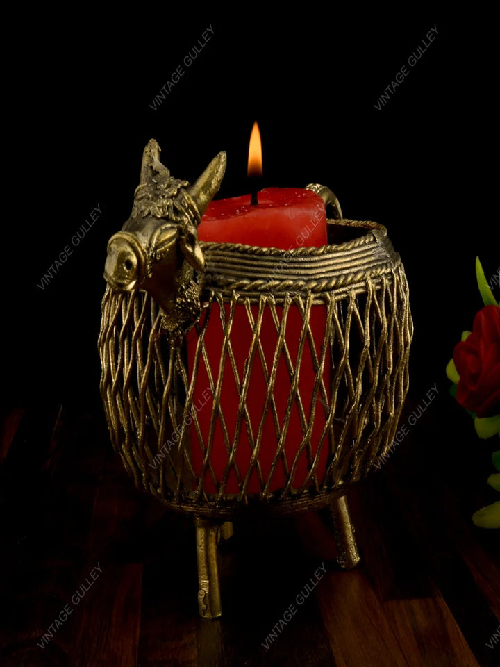 Handcrafted Brass Dhokra Art Penstand | Unique Desk Organizer for Home