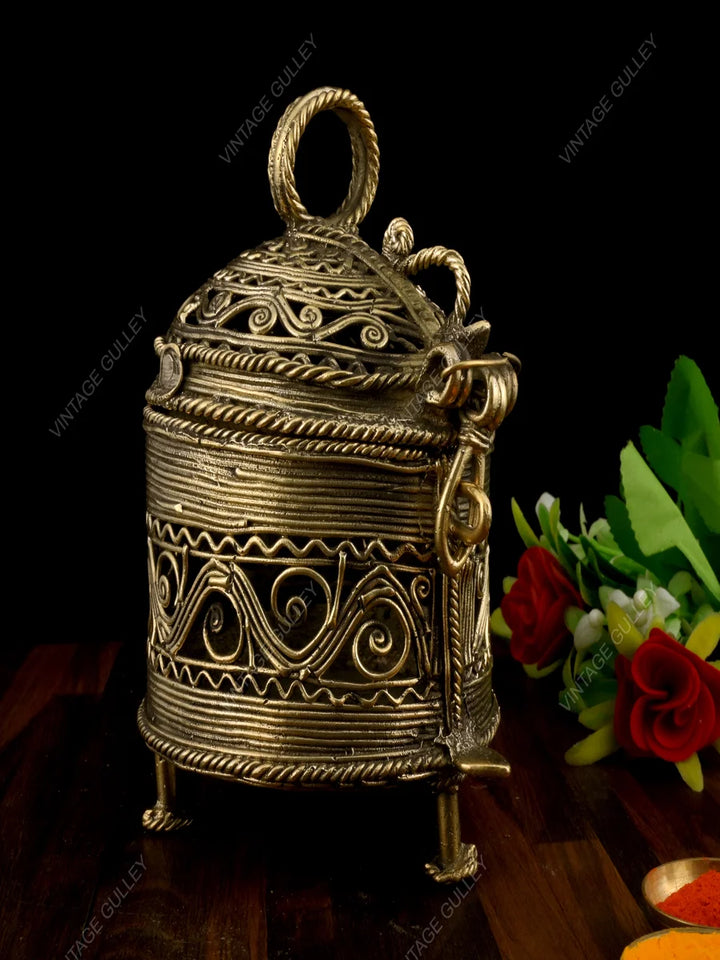 Handmade Brass Dhokra Box | Jewelry Storage & Decorative Showpiece