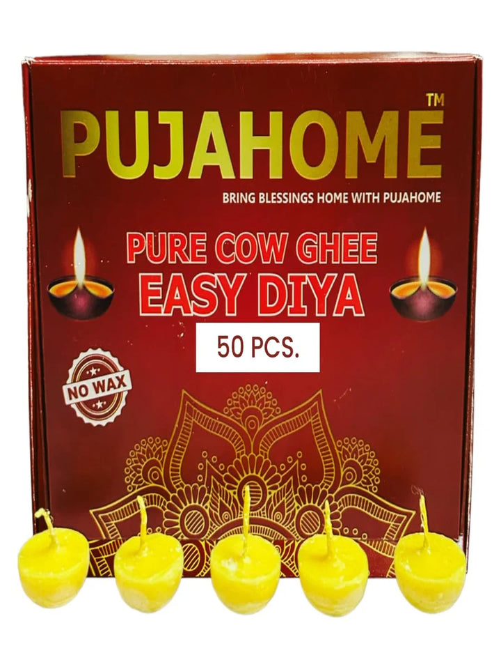 Pure Cow Ghee Diya Wicks (50 Pieces) 30min Burning Time, Wax Free