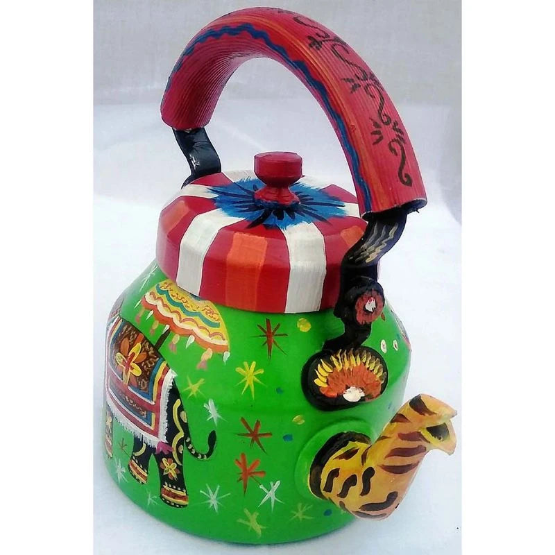 Folk Art Tea Kettle 1L | Handcrafted Metal Piece for Display