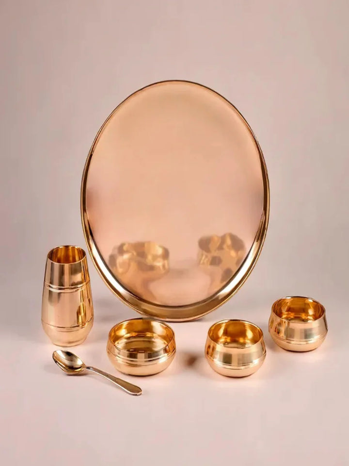 Handcrafted Kansa Dinner Set Ayurvedic Benefits | 6 Pcs Tableware
