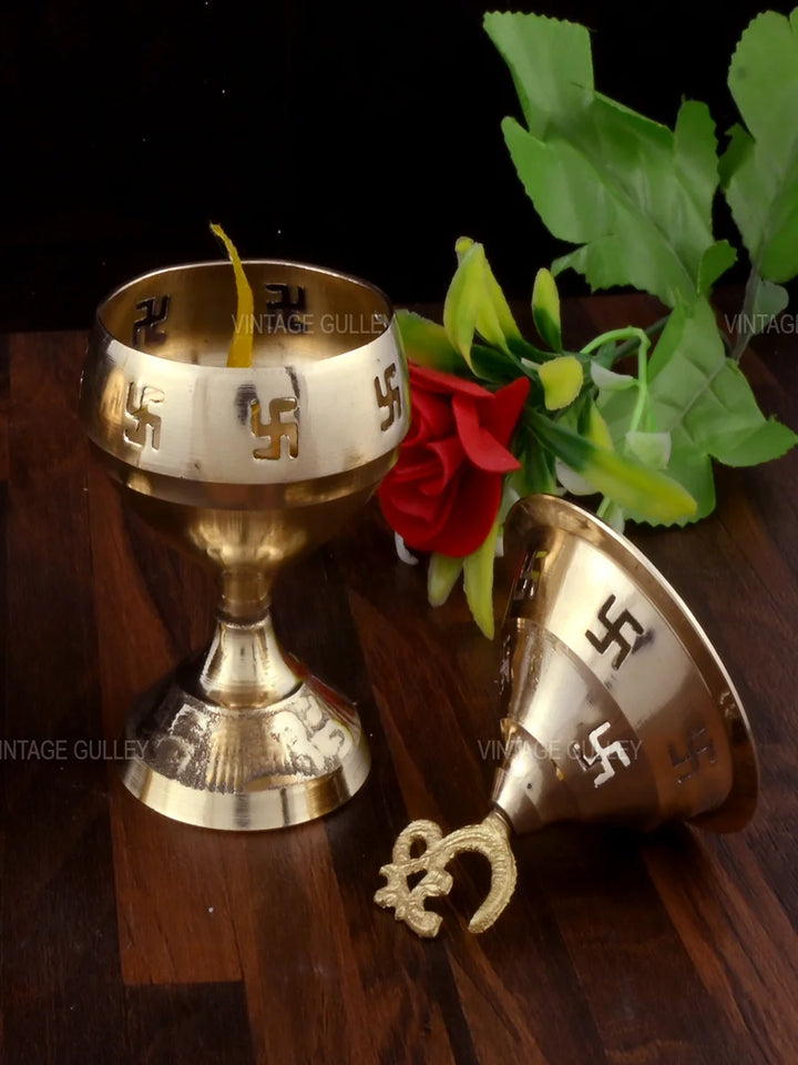 Brass Akhand Diya with Stand | Handcrafted Religious Oil Lamp Decor