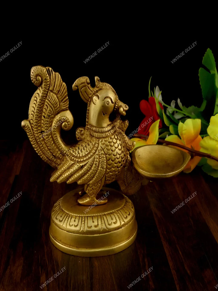 Handcrafted Brass Peacock Diya | Premium Quality Oil Lamp for Home Decor