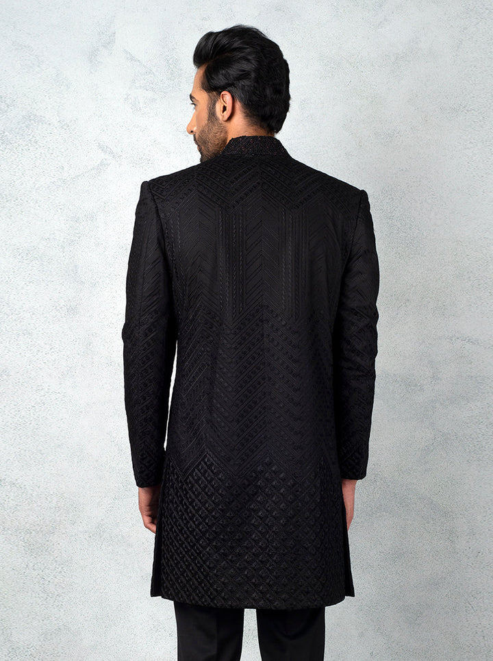 Men's black jacket Indowestern with embroidery for engagement ceremony