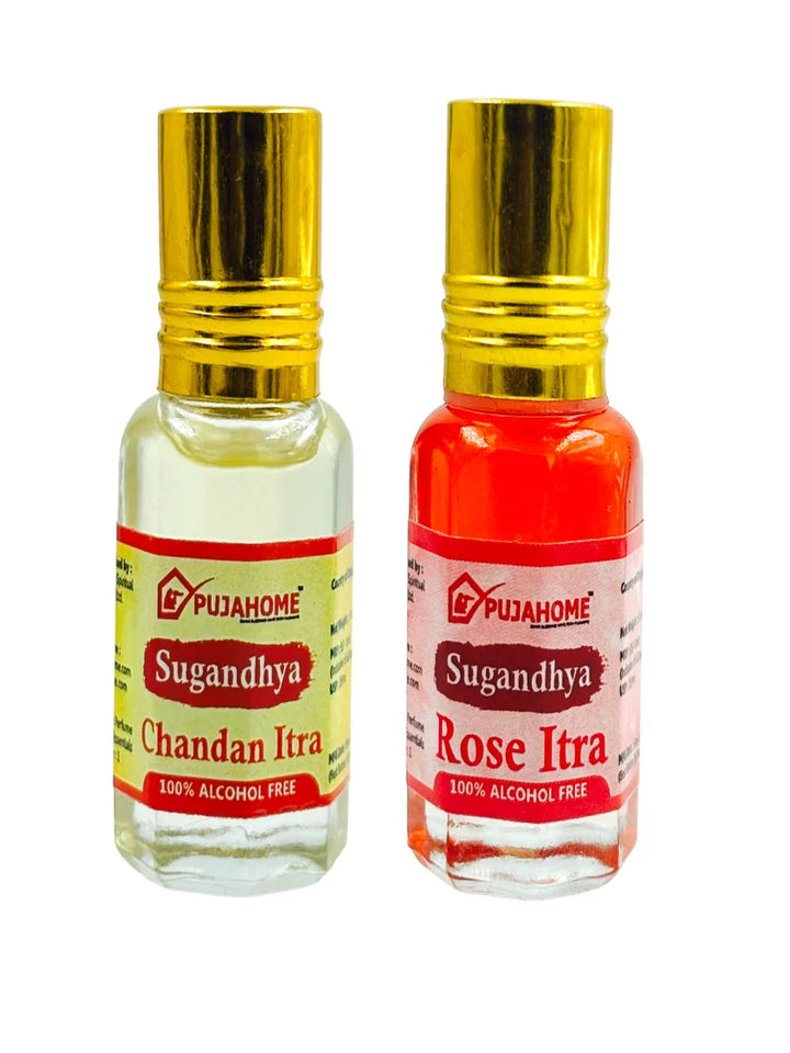 Sugandhya Rose and Chandan Itra Combo For Puja 5ML (Pack of 2)