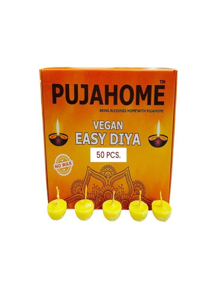 Vegan Diya Wicks (50 Pieces - White) 30min Burning Time, Wax Free | Vegan Diya Batti for Puja
