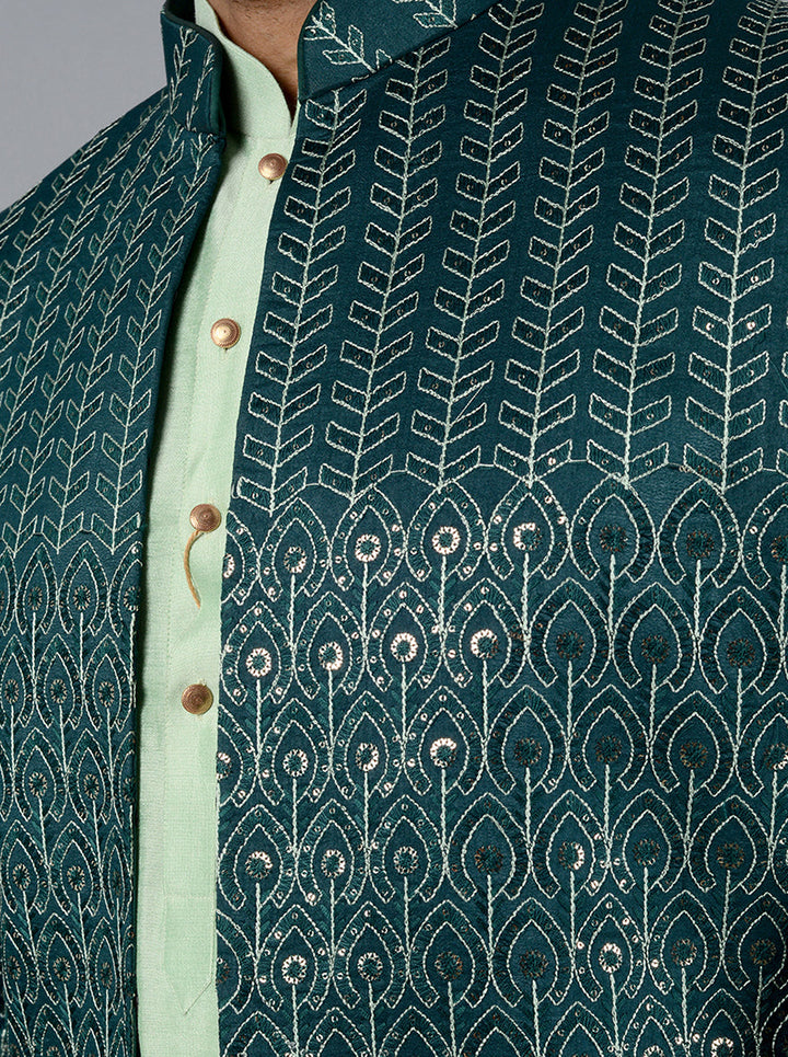 Resham Embroidered Bottle Green Indowestern for Sangeet