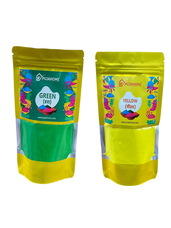 Holi Herbal Gulal Color with Non-Toxic Scent for 100 grams Each (Pack of 2 Colors - Green + Yellow)