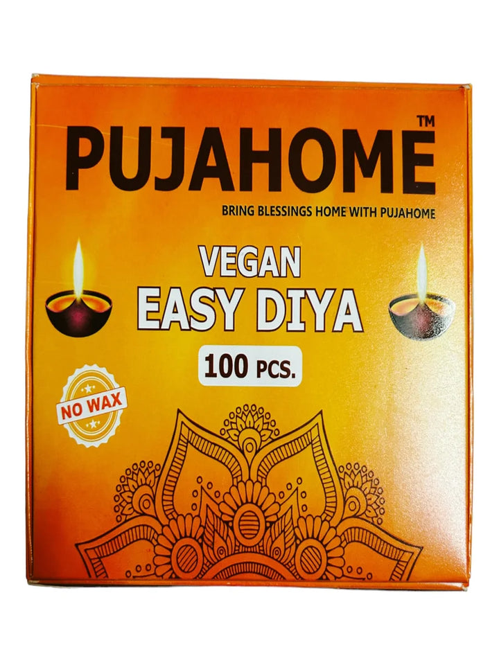 Ghee Diya Wicks (100 Pieces - Yellow) 30min Burning Time, Wax Free Vegan Easy Diya
