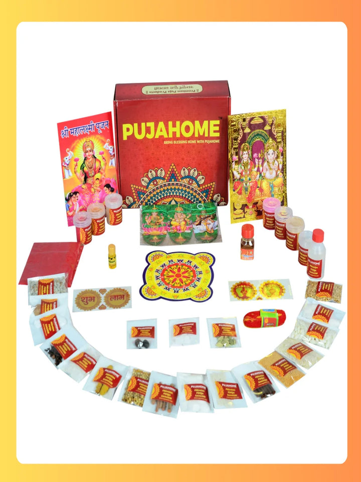 Diwali Puja Samagri Kit for Mahalakshmi Pujan (38+ Items) with Detailed Puja Vidhi