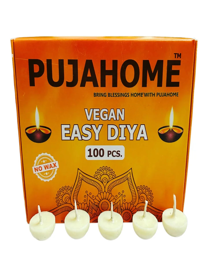 Ghee Diya Wicks (100 Pieces - White) 30min Burning Time, Wax Free Vegan Easy Diya