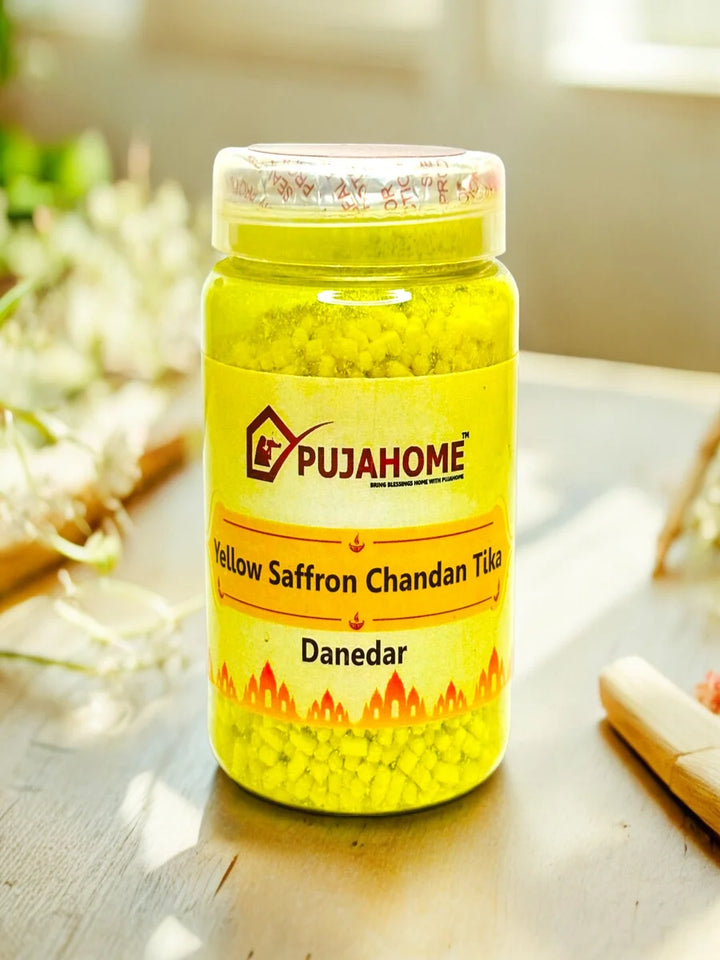 Premium Yellow Saffron Chandan Tika Danedar 200 Gram Box