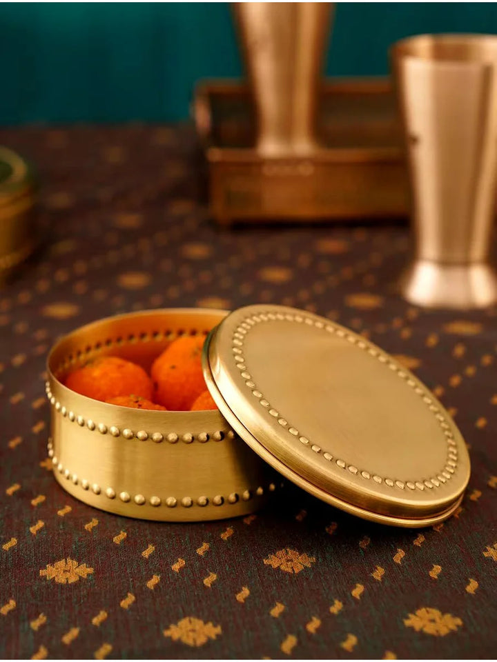 Prasadam - Brass Laddoo Serving Box Set | Matt Finish Box Collection