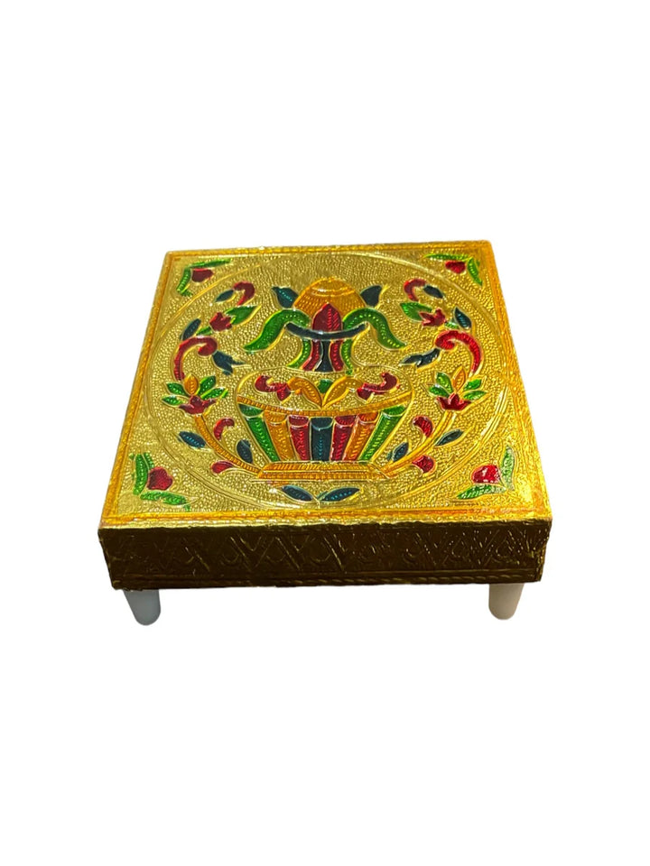 Handicraft Meenakari Wooden Chowki Puja Bajot for Home & Office Decor for Puja 5X5(inch) Small Chowki